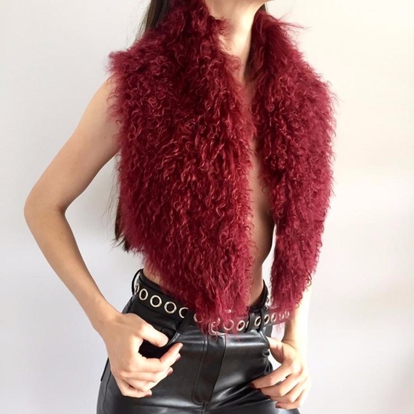 Accessories - Shearling Mongolian Fur Oversized Collar in Burgundy with 100% Silk Lining